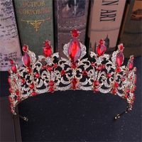 KMVEXO Red Black Crystal Wedding Tiara Bridal Crown for Bride Gold Crowns Headband Jewelry Hair Accessories 220223
