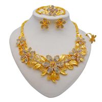 Ohrringe Halskette Dubai Gold Farbe Schmuck Braut Sets Blumenarmband Ringe Geschenke Hochzeit Schmuck Set für Frauen