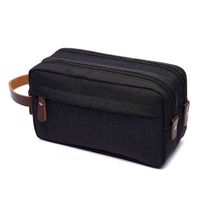 Casual Canvas Cosmetic Bag with Leather Handle Travel Men Wash Shaving Women Toiletry Storage Waterproof Toilet Organizer Bag 211214