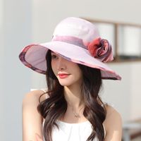 와이드 브림 모자 여성을위한 우아한 태양 모자 여름 큰 숙녀 패션 꽃 어부 안티 UV 여행 해변 2022