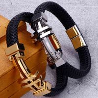 11MM Braided Genuine Leather Bracelet For Men Gold Stainless Steel Men's Charm Bracelets Handmade Male Jewelry Wrist Hand Band 220113