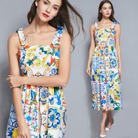 Jurk vrouwen zomer stijl corset ontwerpers mode mooie blauwe en witte porselein bedrukte slip casual jurken