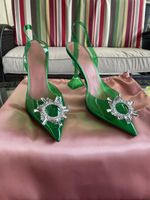 Amina Muaddi Yeşil Amina İtalya Muaddi Sandal Pompalar 95 Begum Cam PVC Ayakkabı Sling Kristal Paris Paris Piramit tarzı Topuk Kim Kardashian EBA