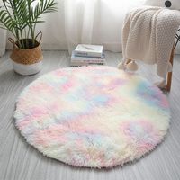 Nordic Rainbow Tie- dyed Plush Carpet Round Soft Fluffy Rug L...