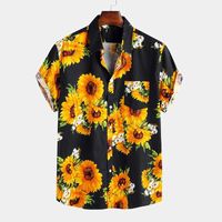 Erkek Casual Gömlek 2021 Yaz Ayçiçeği Baskılı Erkekler Hawaiian Tatil Plaj Gömlek Kısa Kollu Açılır Yaka Bluz Tops
