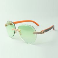 2022 Classic Doppia Diamond Diamond Sunglasses 3524027 con Orange Glass Braccia in legno naturale, vendite dirette, dimensioni: 18-135 mm