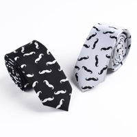 Polyester Black And White Cartoon Moustache 6cm Narrow Tie For Men Women Neck Ties