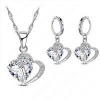 Mulheres de luxo 925 prata esterlina cúbico zircão colar brincos pingente conjuntos cartilagem perfurando jóias casamento coração design