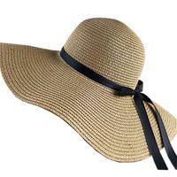 Sombreros de ala ancha 2021 Sombrero de paja grande de verano Floppy Sun Cap Bowknot Beach plegable para las mujeres