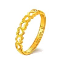 Wedding Rings PURE 24K YELLOW GOLD RING WOMEN 999 HEART BAND 2.77G