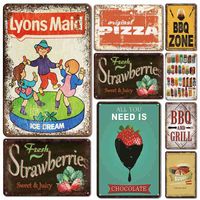 Retro SUSHI Metal Plaque Tin Sign Vintage BBQ Pizza Plate Metal Signs Chic Restaurant Kitchen Wall Decoration Iron Painting H1110