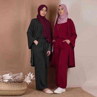 Casual Dresses Three-piece Abaya Turkish Kimono Tops Pants Muslim Dress Abayas Hijab Robe Dubai Caftan Kaftan Islam Clothing For Women Djellaba AQ7N