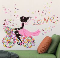 Duvar Sticker Duvar Ev Dekor Romantik Kelebek Çiçek Bisiklet Şerit Kız Duvarlar Çıkartması Yatak Odası Yurt Evi Dekorasyon