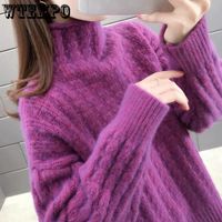 Women&#039;s Sweaters Women Turtleneck Sweater Y2K Fashion Autumn Winter Plus Size Loose Pullover Knitted Jumper Lady Oversized Purple