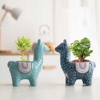 Desenhos animados cute alpaca suculenta cerâmica desktop ornamentos de casa decoração jardim flor potenciômula vasos criativos