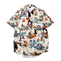 Männer Casual-Hemden 2021 Kurzarm-Revers-Hemd Große Größe Japanisches 3D-Druck-Top mit Taschen