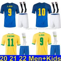 Brasil Coutinho Soccer Jersey 2021 Camiseta de futbols البرازيل G.Jesus Fridsino 20 21 قميص كرة القدم الرجال + أطفال مجموعة موحدة