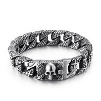 Gothic Retro Style Mens Bracelets Stainless Steel Skull Franco Link Curb Chain Bracelet For Men Punk Fashi Free Delivery