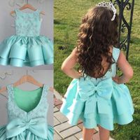 Knee Length Flower Girl Dresses Applique Sleeveless Pageant Dresses For Girls First Communion Kids Party Get Together Dresses