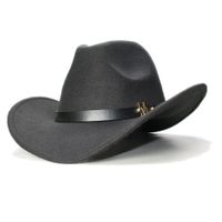 LUCKYLIANJI Vintage Kid Child Wool Wide Brim Cowboy Western Cowgirl Bowler Hat Fedora Cap M Letter Leather Band (54cm Adjust) J0511