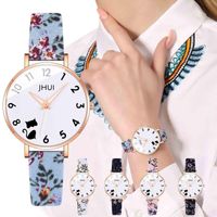Relojes de pulsera Ladies Correa de cuero Impresión de cuarzo 2021 Relojes mecánicos de mujer Reloj de pulsera impermeable