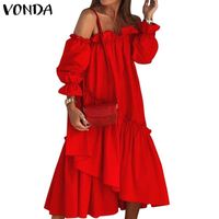 Повседневные платья MIDI платье сексуальное кружево плиссированные сарафан женщины с длинным рукавом нерегулярные подол Vonda 2022 Богемский халат Femme Vestido
