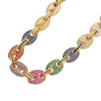 Hip Hop Mens 12mm Diamond Cuban Link Chain Necklace Set Iced Out Colorful Cz Coffee Bean Pig Nose Necklac For Women