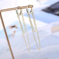 Hoop & Huggie Sterling Silver Punk Style Double Layer Chain Earring For Women Clear Zircon Ear Jewelry To Friends Gift S-E995Hoop