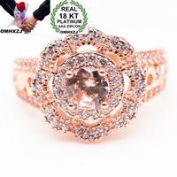 Cluster Rings OMHXZJ Wholesale European Fashion Woman Girl Party Wedding Gift Luxury Flower White Zircon 18KT Rose Gold Ring RR539