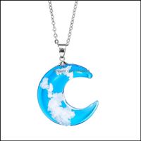 Кулон ожерелья подвески ювелирные изделия хрустальное стекло ожерелье луна голубое небо белое облако прозрачная смола женщина мода подарок подарок доставка 202