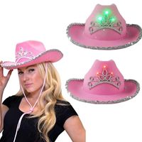 Party Kapelusze LED Różowy Cowgirl Dla Kobiet Krowa Dziewczyna Tiara Feather Filtu Western Cowboy Kostium Akcesoria Play Dress Up Caps
