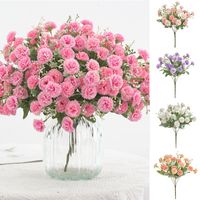 Dekorative Blumen Kränze Rosa Künstliche Bridal Bouquet in Vase auf Hochzeit Tisch Herbst Dekoration Seide Blume Rose Nelke Gefälschte Pflanze