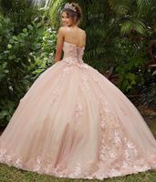 Pembe Prenses Quinceanera Elbise Tatlı 16 Balo 2022 Aplikler Sequins Boncuk Çiçekler Backless Parti Vestidos De 15 Años