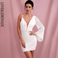 Casual Jurken Liefde Limonade Sexy Wit Diepe V-hals Strapless Single Flare Sleeve Bodycon Sequin Mini Dress LM82223