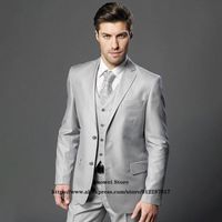 Erkekler Takım Elbise Blazers Klasik Gri İnce Erkek Damat Düğün Parti Balo Smokin için 3 Parça Ceket Yelek Pantolon Set Resmi İş Blazer Mascul