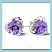 Stud Earrings Jewelry Amethyst Wedding For Women Purple Crystal Love Heart Charms Ear 30% 925-Sterling-Sier Big White Gold Overlay Drop Deli