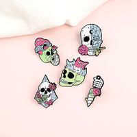 Suiker schedel anatomie met rozen glazuur pins roze bloemen skelet broches rugzak hoed sieraden accessoires gotische cadeau voor vrienden