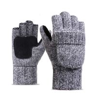 Gloves & Mittens Wool knitted gloves Half Finger flip for men and women winter Korean version wool Plush thickened leather riding warm dz07
