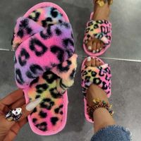 Slipper Large Women's Otoño e invierno Color Cross Cross Leopard Wool Zapatos Ocio Hogar