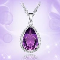 Drop-Shaped Imitation Natural Amethyst Pendant Necklace Angel Tears Purple Diamond Pendant Womens Short Clavicle Chain Wholesale