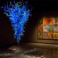 Пользовательские синие подвесные лампы большая индивидуальность искусство стеклянная люстра 60 дюймов в длину отель.