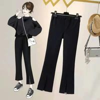 Women&#039;s Pants & Capris Big Yards Dress 2021 Fat Younger Sister Female Autumn Show Thin Elastic Nine Minutes Of Loose Open Fork Flares