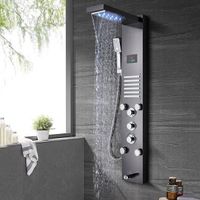LED Dijital Fırçalanmış Nikel Siyah Duş Paneli Sütun Yağmur Şelale Kafa Masaj Spa Jets Mikser Dokunun Banyo Banyo Setleri