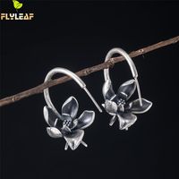925 Sterling Silver Vintage Lotus Flower Earrings For Women Chinese Court Style Get Old Jewelry Flyleaf 210624