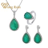 Wong Rain 925 Sterling Silver Moissanite Pear Emerald Gemstone Kolczyki / Naszyjnik / Zestawy Biżuterii Zaręczyny Ślubne Hurtownie Bransoletka, EA