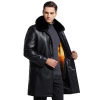 Erkek Deri Faux Varış Kış Sıcak Ceketler Erkekler Siyah / Kahve Açık Ceket Palto Kürk Yaka Vizon Astar Ayrılabilir Rahat