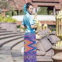 Giacca a manica corta Asian Summer Stand Collar + Gonna Dai Etnica Principessa El Lavoro Dress Tailandia Abbigliamento da festival da donna
