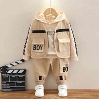 Clothing SetsChildren's sportswear, cotton padded clothes printed with letters, sports jacket, T-shirt, trousers, spring and Autumn