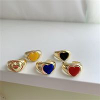 Bohemia Vintage Colorful Love Heart Ring Simple Cute Metal Gold Color Chunky Open Rings for Women Punk Jewelry Gifts