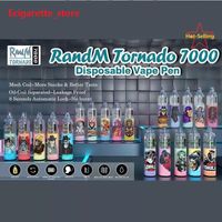 Original Randm Tornado 7000 Puffs E-cigarettes jetables Vape Pen Electronic 14 ML POD avec bobine en maille 6 couleurs brillantes à air rechargeable 2% 5%
